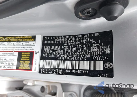 2014 Toyota Camry Le z USA, uszkodzony, nr VIN 4T4BF1FK9ER374713